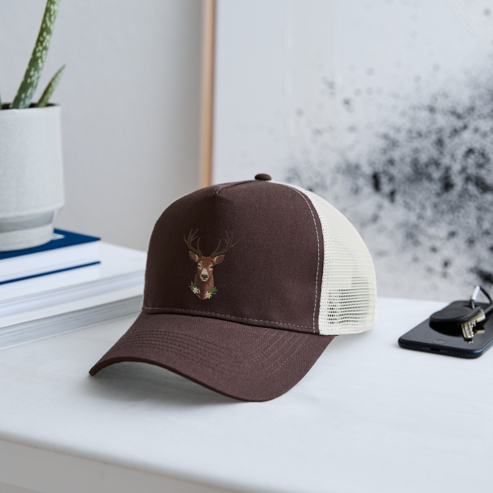 "Hirsch" - Schildkappe - Tiroler Design Südtirol | Trucker Cap Modern Jäger Jagd - Braun/Beige