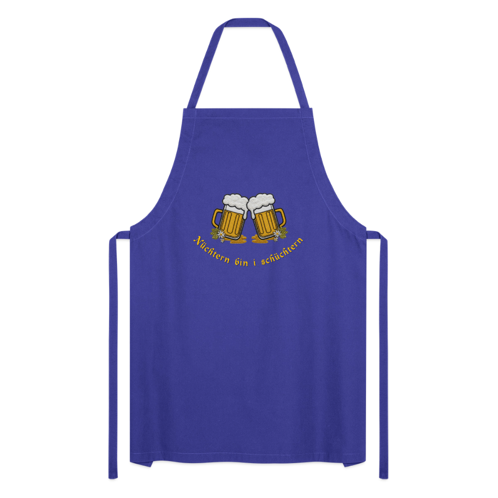 "Nüchtern bin i schüchtern" - Schürze - Tiroler Design Südtirol |  Lustiger Spruch - Royalblau