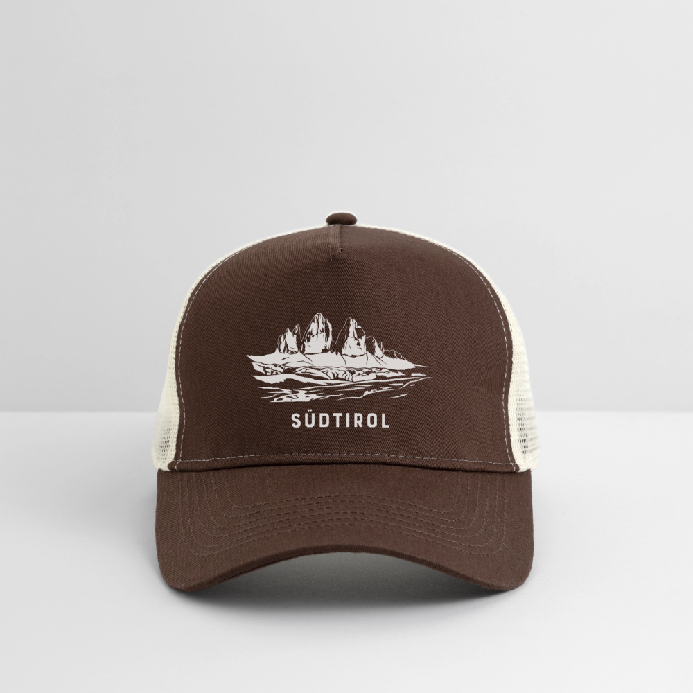 "Südtirol Drei Zinnen" - Schildkappe - Tiroler Design Südtirol | Trucker Cap Modern - Braun/Beige