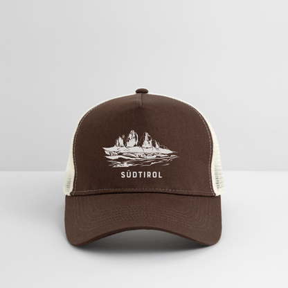 "Südtirol Drei Zinnen" - Schildkappe - Tiroler Design Südtirol | Trucker Cap Modern - Braun/Beige