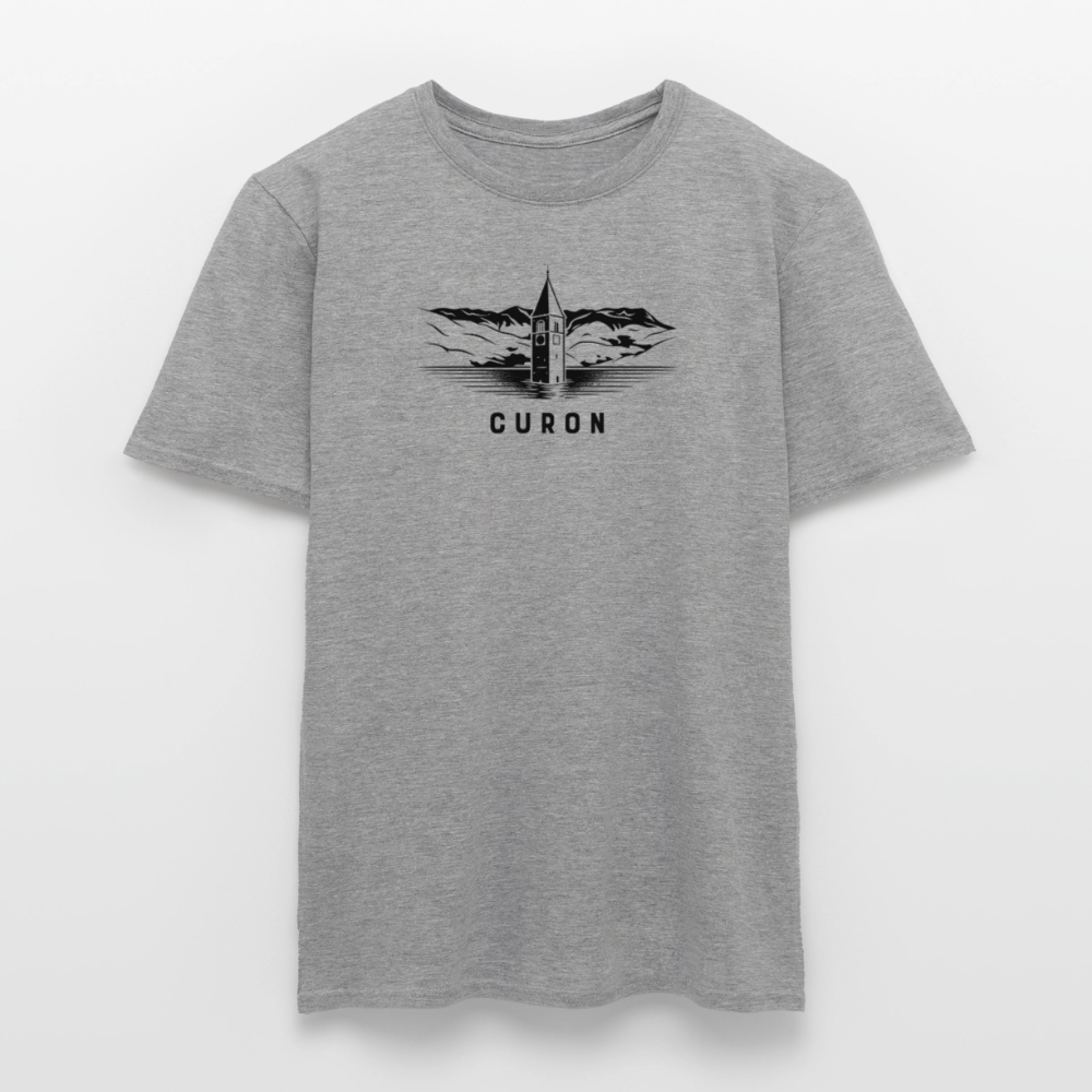 "Curon" - Shirt -  Turm im Reschensee Design Modern | Männer T-Shirt Südtirol - Graphit meliert