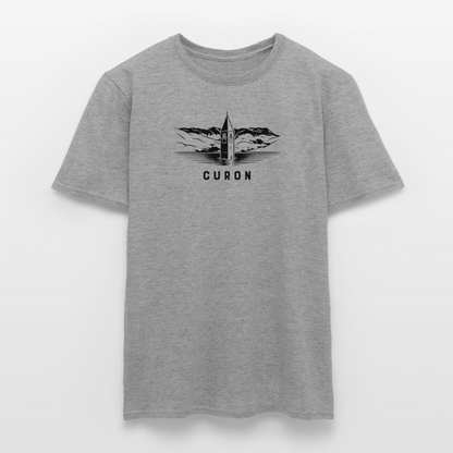 "Curon" - Shirt -  Turm im Reschensee Design Modern | Männer T-Shirt Südtirol - Graphit meliert