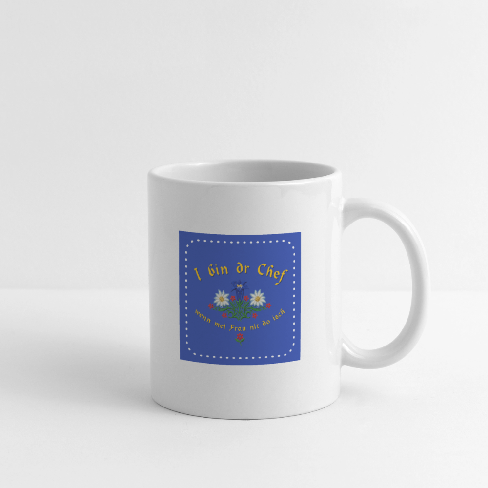 "I bin dr Chef wenn meine Frau nit do isch" - Tasse - Tiroler Design Südtirol | Spruch - Weiß