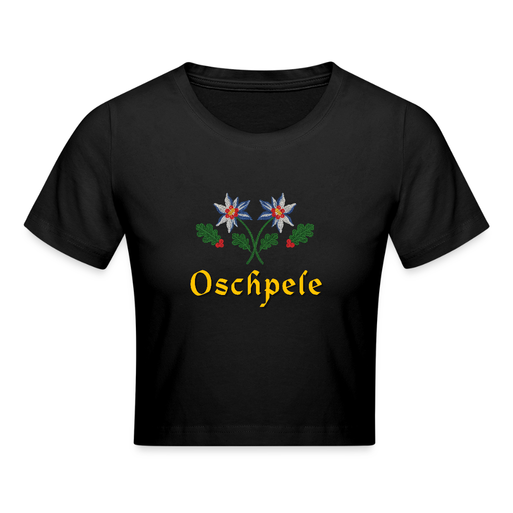 "Oschpele" - Frauen Cropped T-Shirt - Tiroler Design Südtirol | Lustig - Schwarz
