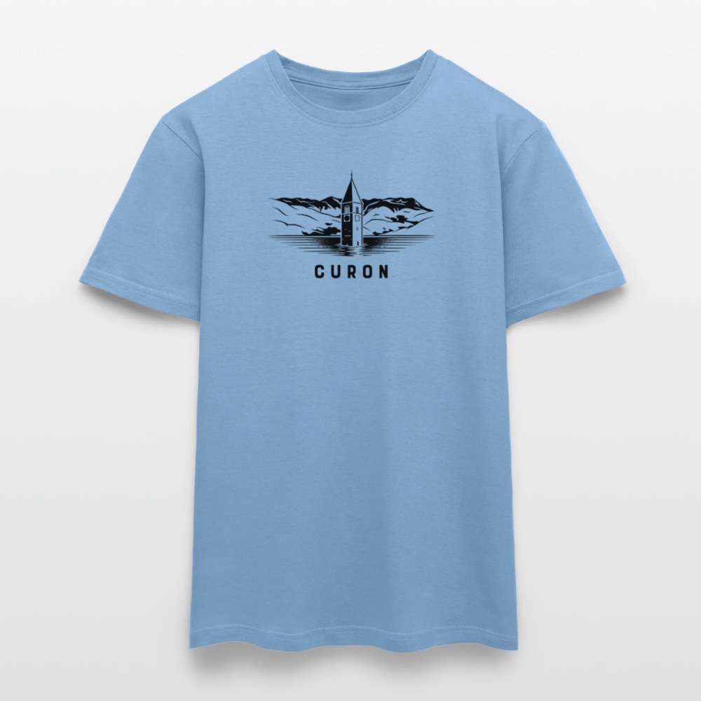 "Curon" - Shirt -  Turm im Reschensee Design Modern | Männer T-Shirt Südtirol - Carolina Blue