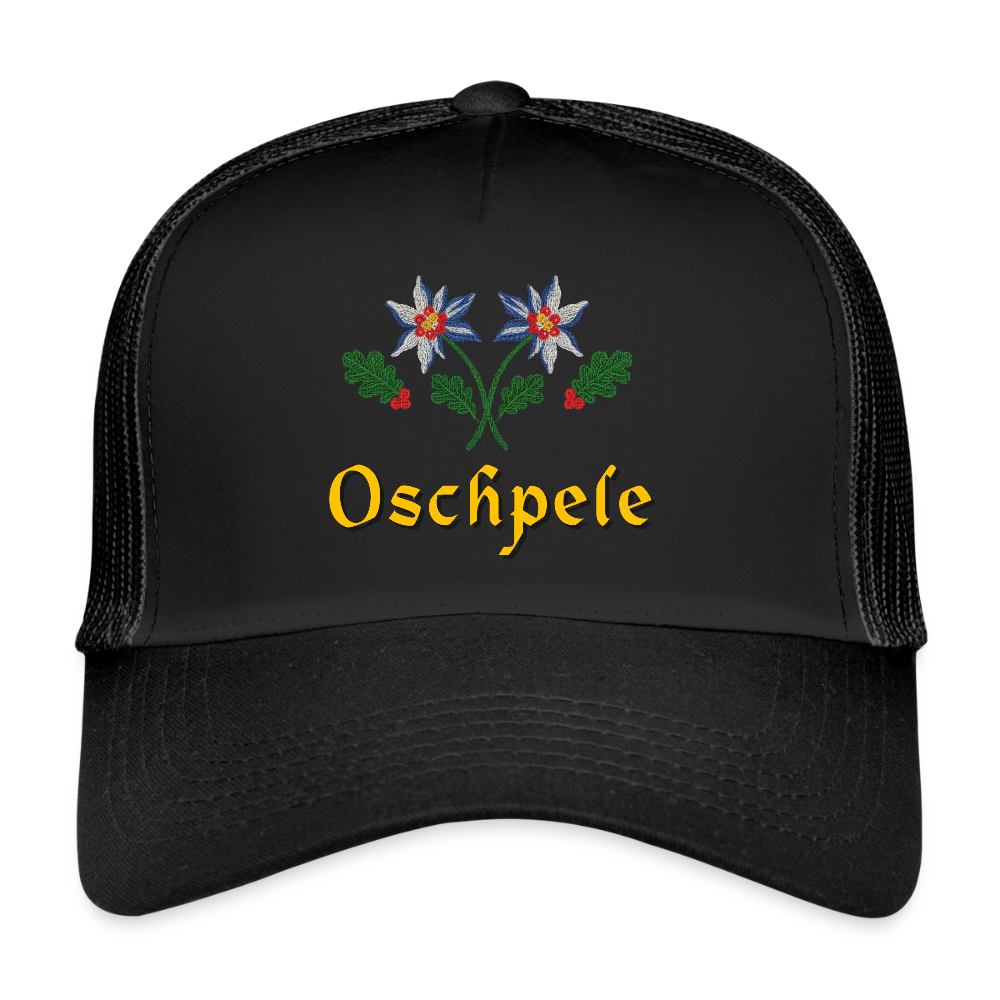 "Oschpele" - Schildkappe - Tiroler Design Südtirol | Trucker Cap - Schwarz/Schwarz