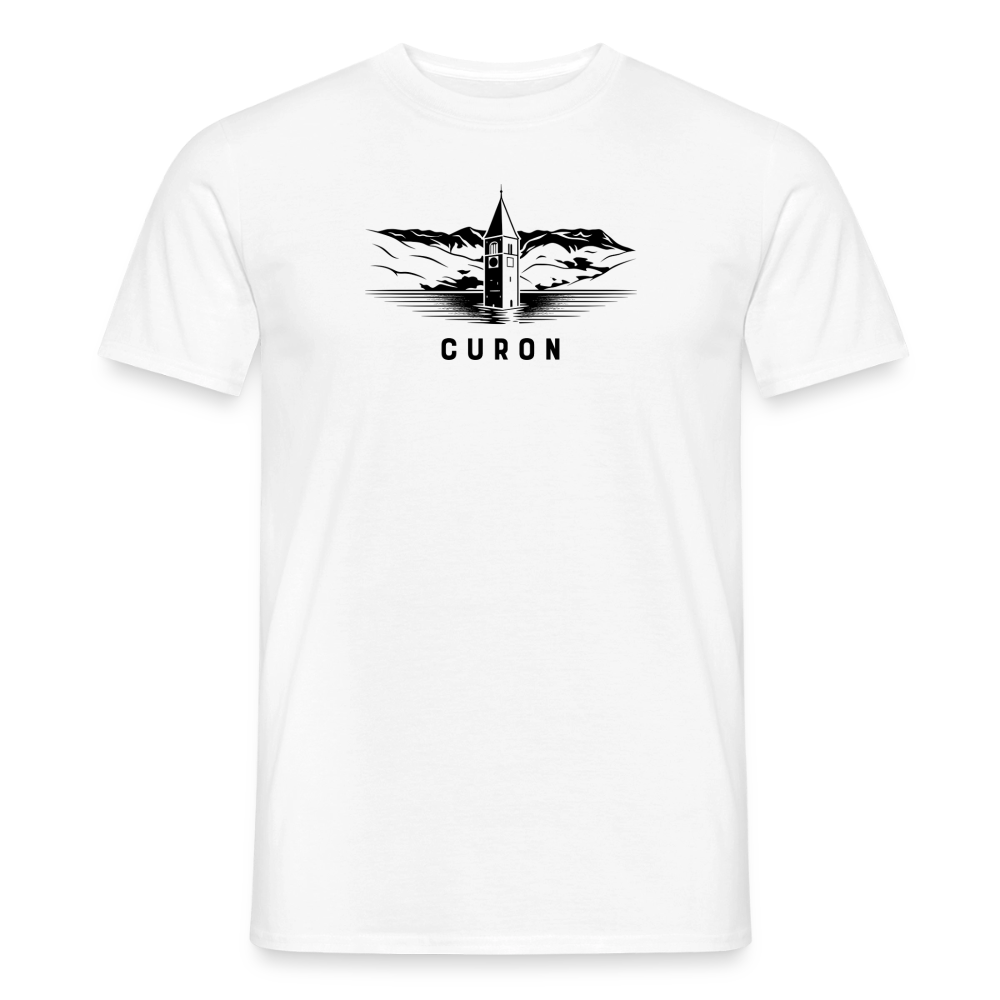 "Curon" - Shirt -  Turm im Reschensee Design Modern | Männer T-Shirt Südtirol - Weiß