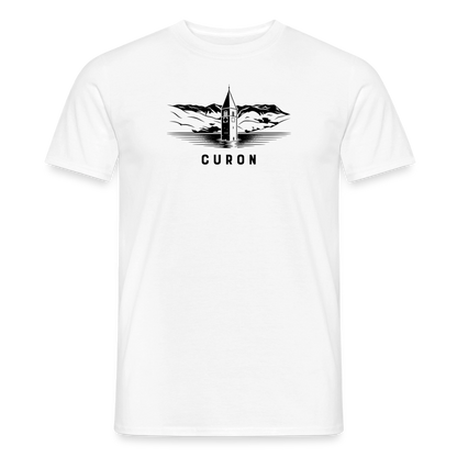 "Curon" - Shirt -  Turm im Reschensee Design Modern | Männer T-Shirt Südtirol - Weiß
