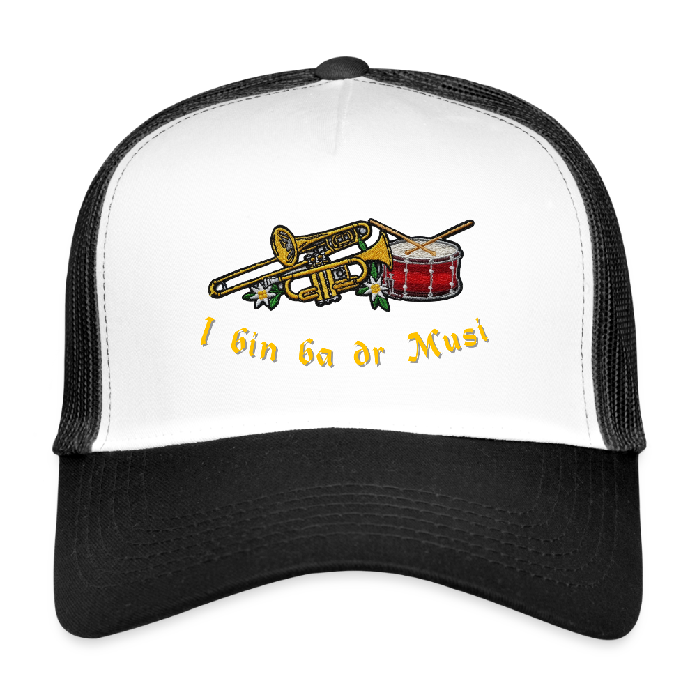 "I bin ba dr Musi" - Schildkappe - Tiroler Design Südtirol | Trucker Cap - Weiß/Schwarz