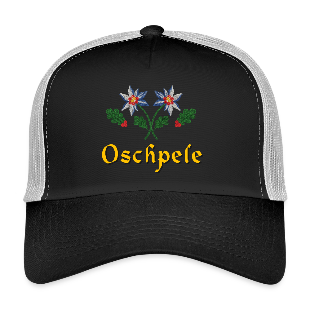 "Oschpele" - Schildkappe - Tiroler Design Südtirol | Trucker Cap - Schwarz/Steingrau