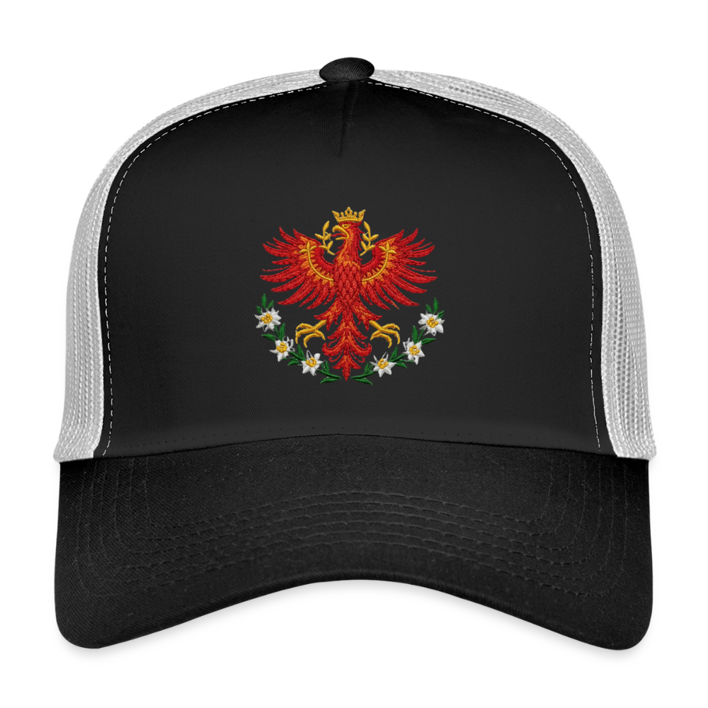 "Roter Adler" - Schildkappe - Tiroler Design Südtirol | Trucker Cap Modern - Schwarz/Steingrau