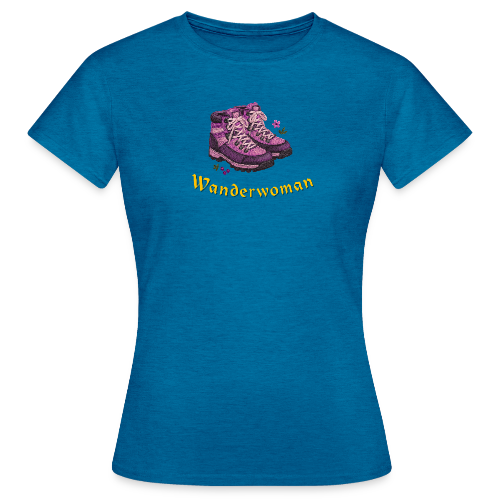"Wanderwoman" - Shirt - Tiroler Design Südtirol | Frauen T-Shirt - Antikblaues Saphir meliert