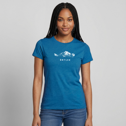 "Ortler" - Shirt -  Berg Design Modern | Frauen T-Shirt Südtirol - Antikblaues Saphir meliert