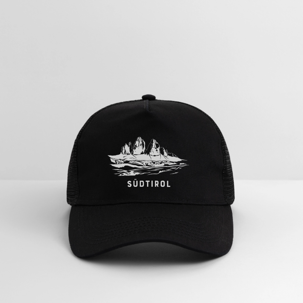 "Südtirol Drei Zinnen" - Schildkappe - Tiroler Design Südtirol | Trucker Cap Modern - Schwarz/Schwarz
