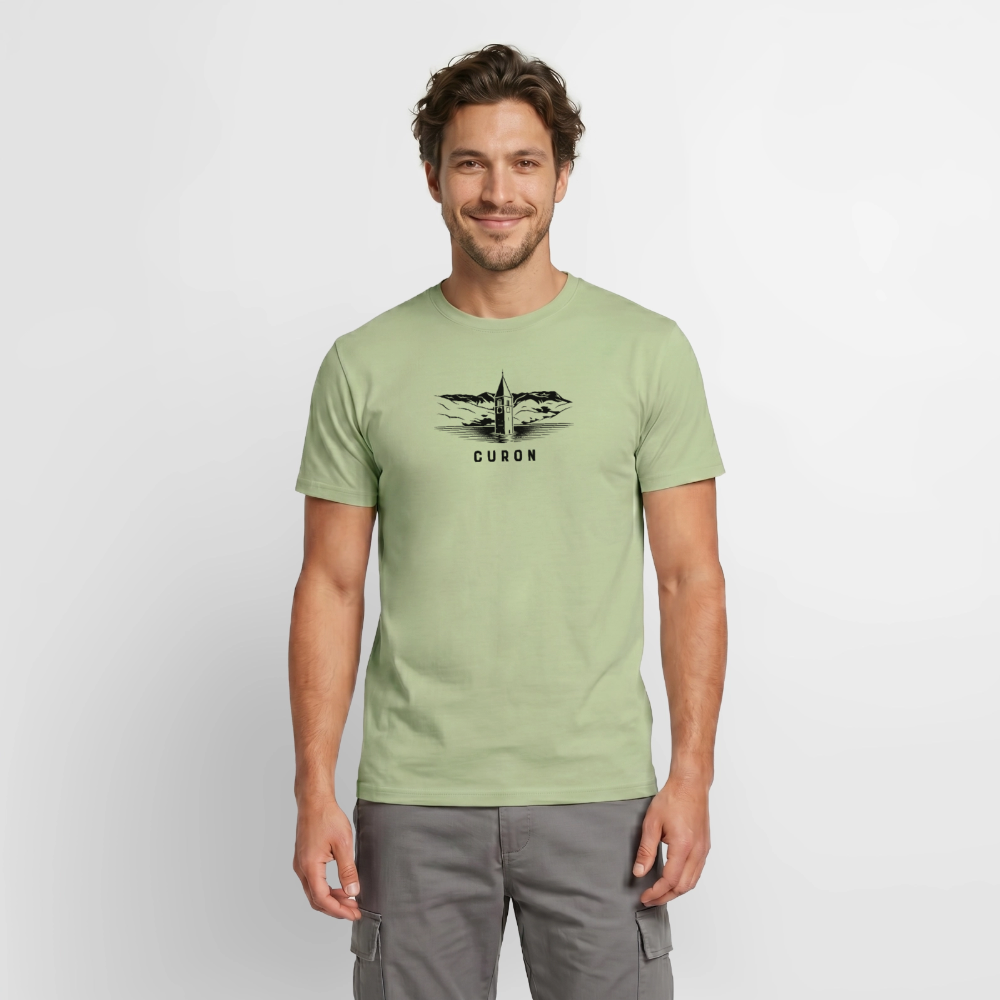 "Curon" - Shirt -  Turm im Reschensee Design Modern | Männer T-Shirt Südtirol - Sage