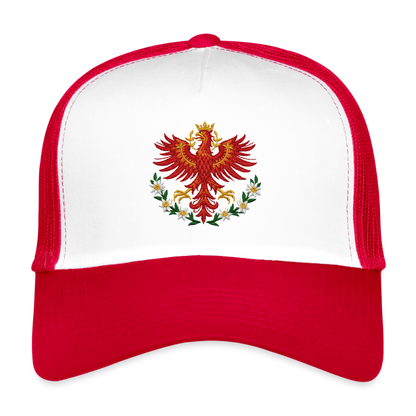 "Roter Adler" - Schildkappe - Tiroler Design Südtirol | Trucker Cap Modern - Weiß/Rot