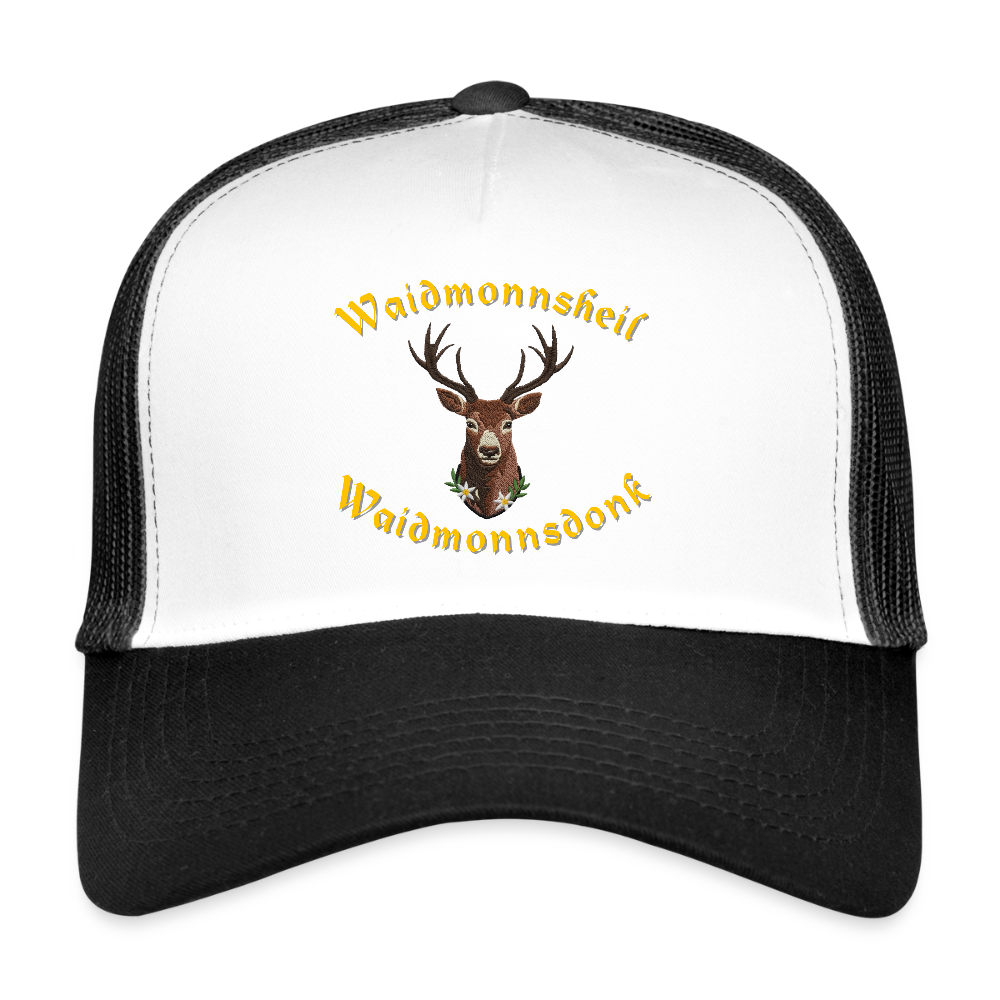 "Waidmonnsheil Waidmonnsdonk" - Schildkappe - Tiroler Design Südtirol | Trucker Cap - Weiß/Schwarz