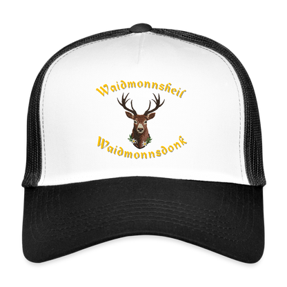 "Waidmonnsheil Waidmonnsdonk" - Schildkappe - Tiroler Design Südtirol | Trucker Cap - Weiß/Schwarz