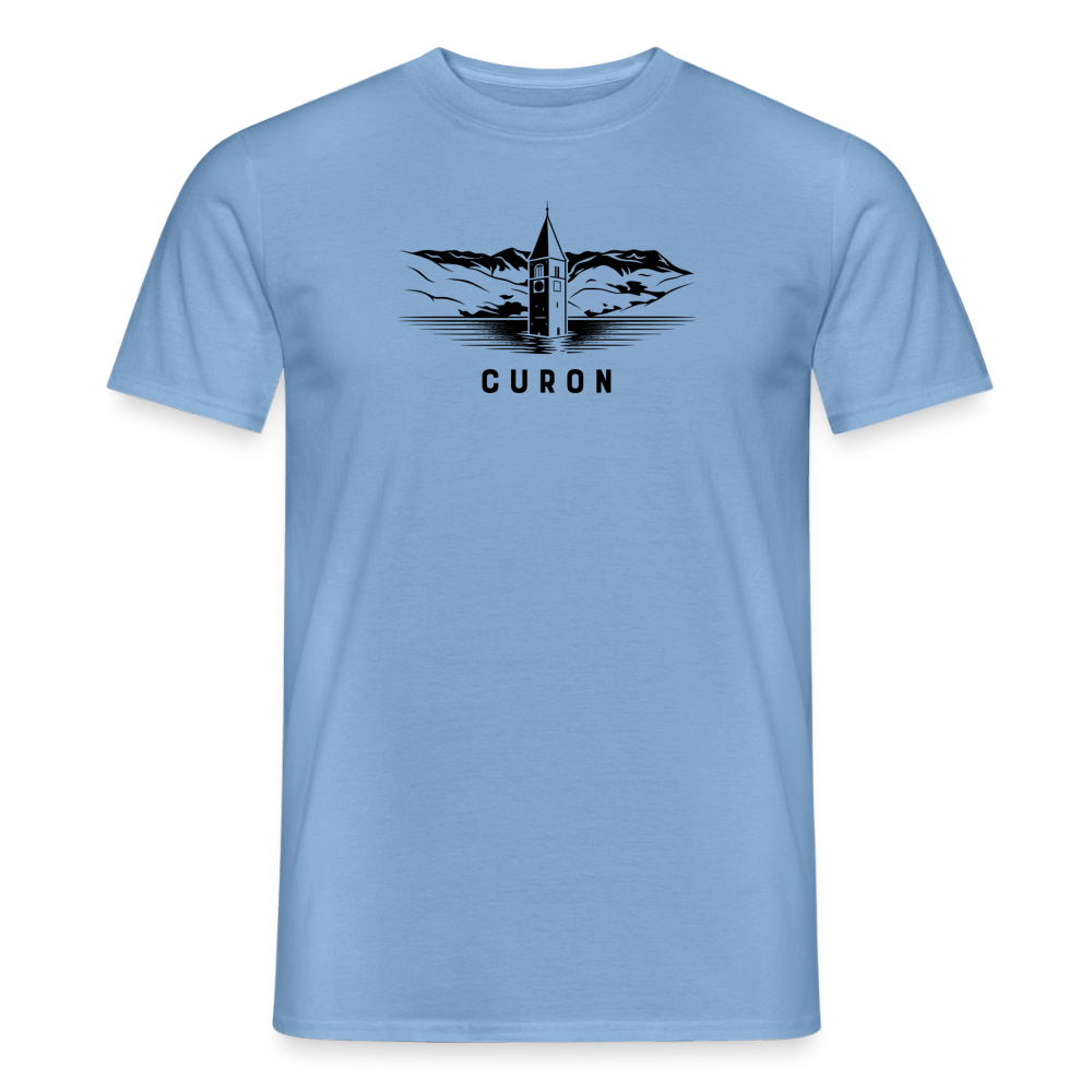 "Curon" - Shirt -  Turm im Reschensee Design Modern | Männer T-Shirt Südtirol - Carolina Blue