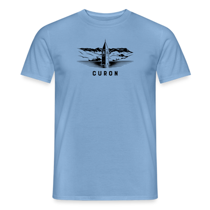 "Curon" - Shirt -  Turm im Reschensee Design Modern | Männer T-Shirt Südtirol - Carolina Blue