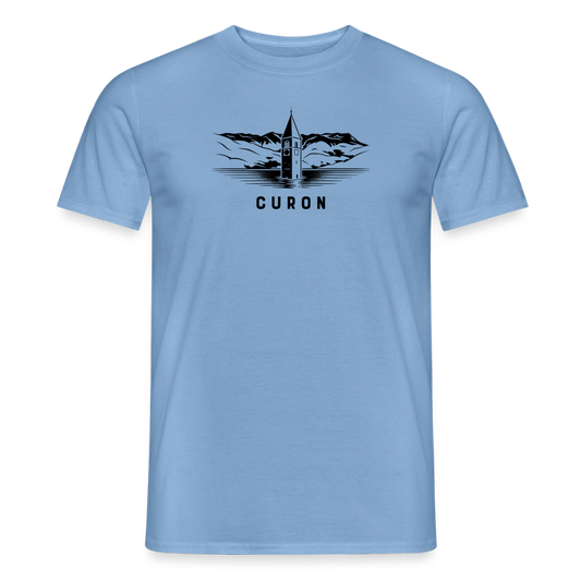 "Curon" - Shirt -  Turm im Reschensee Design Modern | Männer T-Shirt Südtirol - Carolina Blue