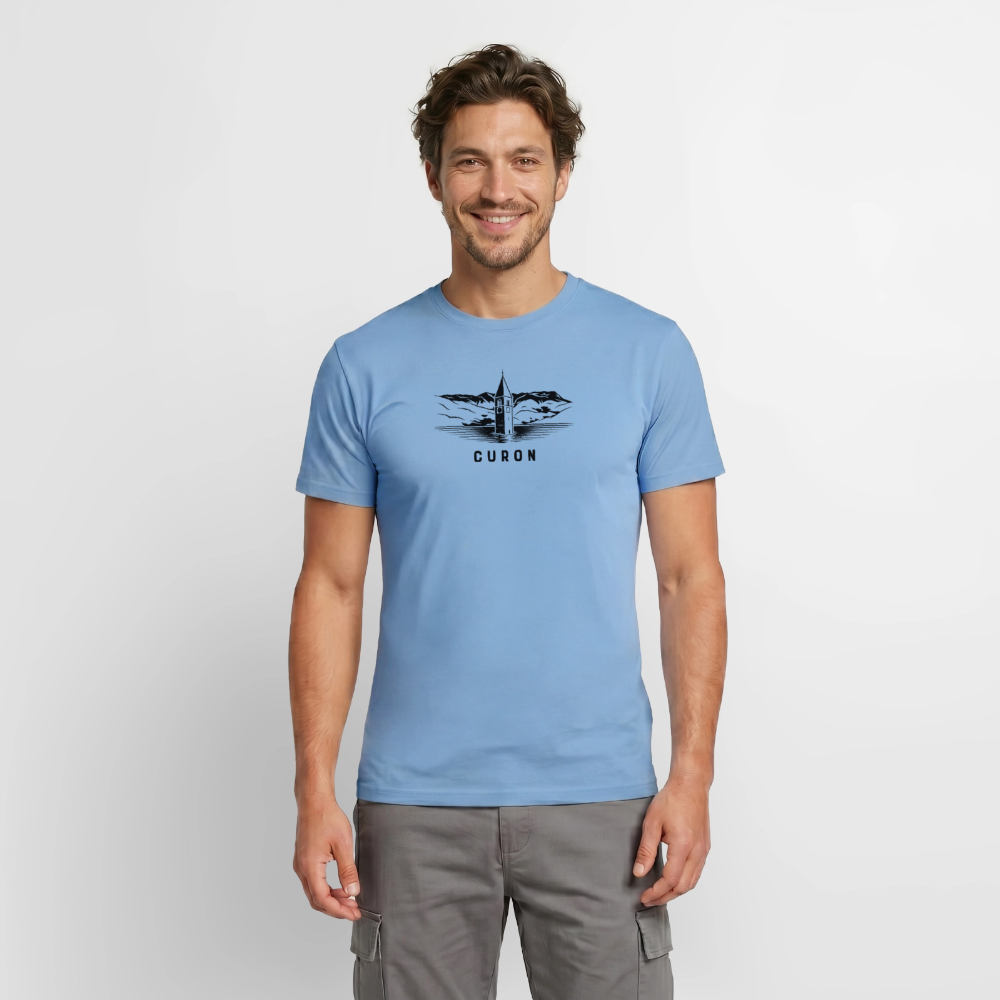 "Curon" - Shirt -  Turm im Reschensee Design Modern | Männer T-Shirt Südtirol - Carolina Blue