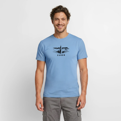 "Curon" - Shirt -  Turm im Reschensee Design Modern | Männer T-Shirt Südtirol - Carolina Blue