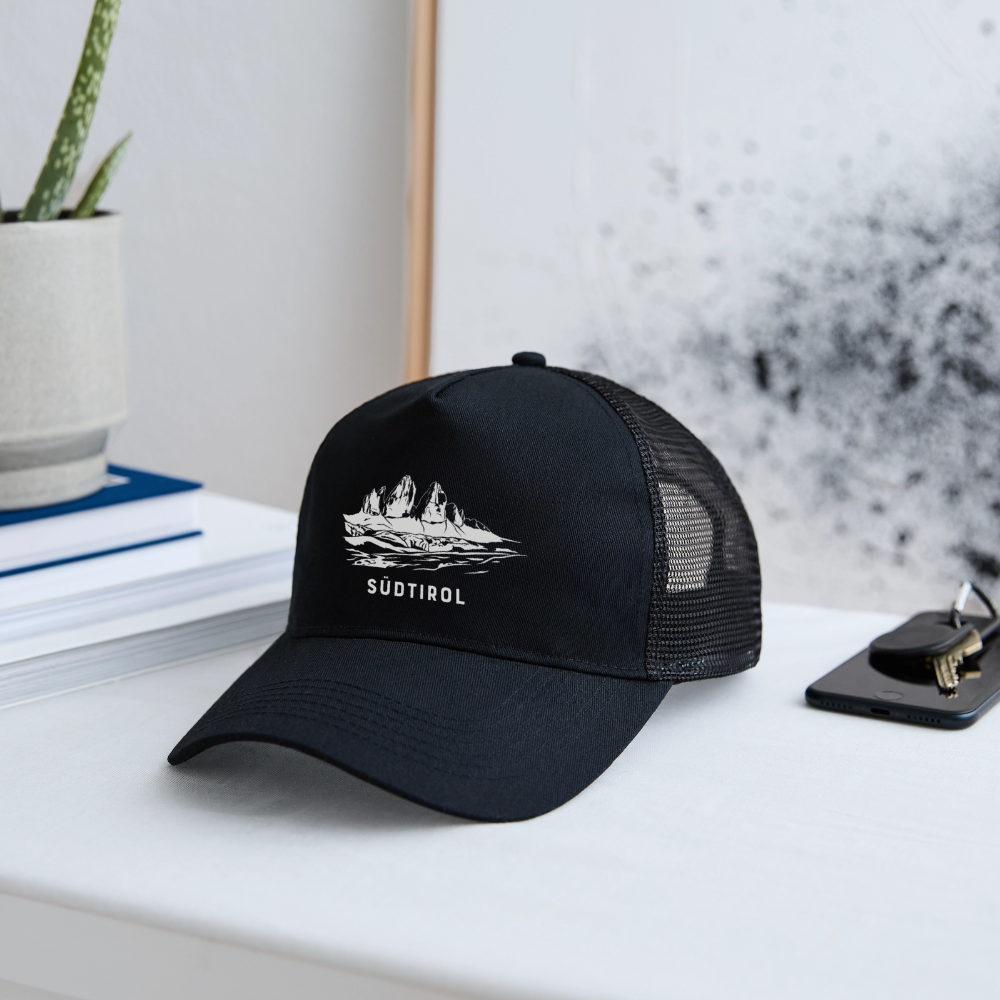 "Südtirol Drei Zinnen" - Schildkappe - Tiroler Design Südtirol | Trucker Cap Modern - Schwarz/Schwarz