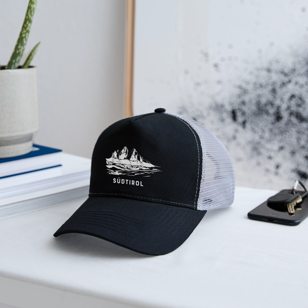 "Südtirol Drei Zinnen" - Schildkappe - Tiroler Design Südtirol | Trucker Cap Modern - Schwarz/Steingrau