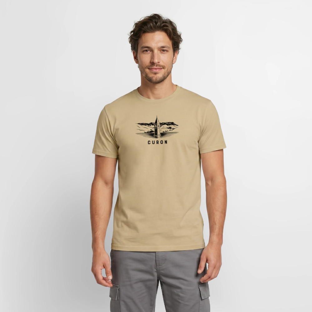 "Curon" - Shirt -  Turm im Reschensee Design Modern | Männer T-Shirt Südtirol - Sandbeige