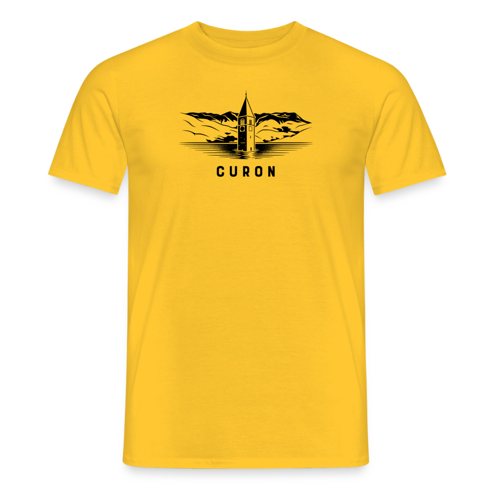 "Curon" - Shirt -  Turm im Reschensee Design Modern | Männer T-Shirt Südtirol - Gelb