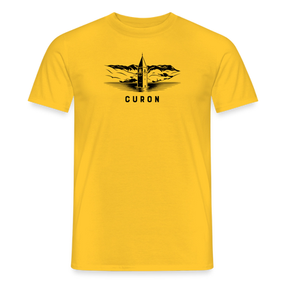 "Curon" - Shirt -  Turm im Reschensee Design Modern | Männer T-Shirt Südtirol - Gelb