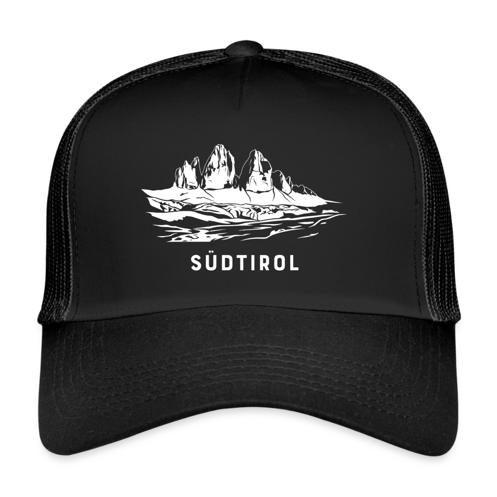 "Südtirol Drei Zinnen" - Schildkappe - Tiroler Design Südtirol | Trucker Cap Modern - Schwarz/Schwarz