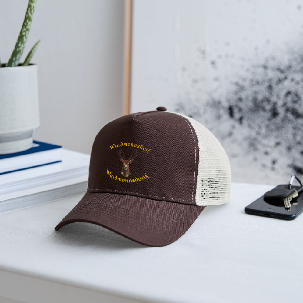 "Waidmonnsheil Waidmonnsdonk" - Schildkappe - Tiroler Design Südtirol | Trucker Cap - Braun/Beige