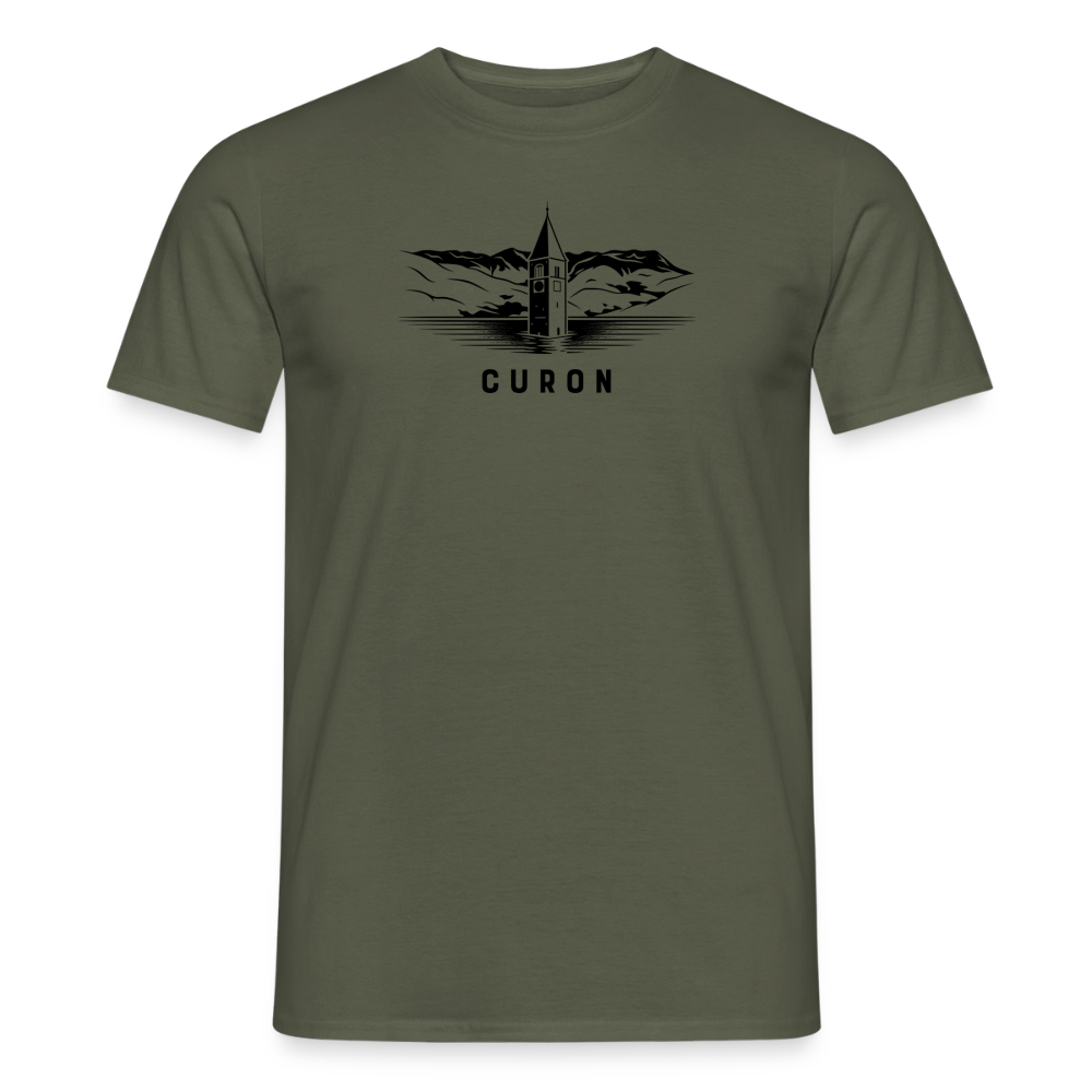"Curon" - Shirt -  Turm im Reschensee Design Modern | Männer T-Shirt Südtirol - Militärgrün