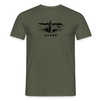 "Curon" - Shirt -  Turm im Reschensee Design Modern | Männer T-Shirt Südtirol - Militärgrün