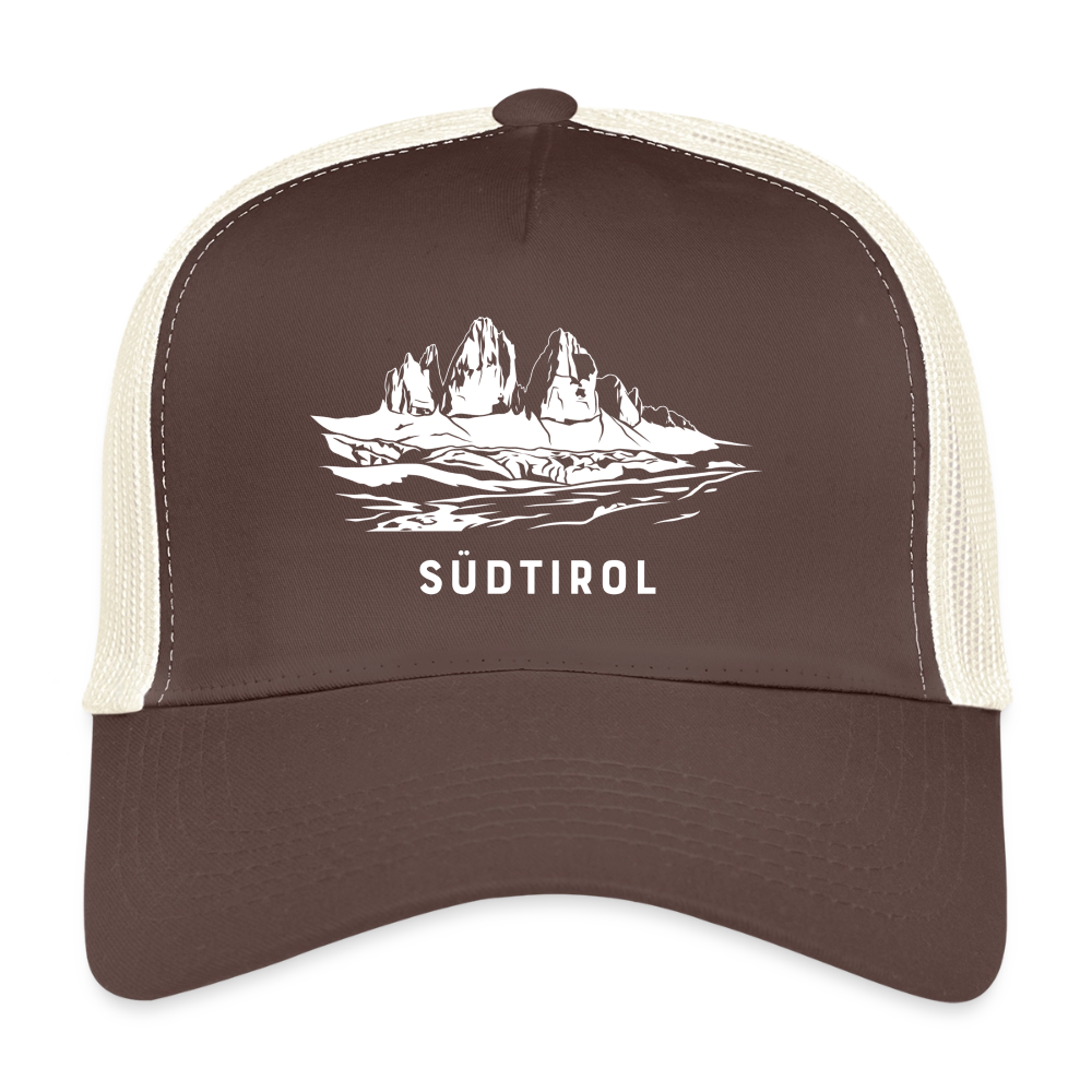 "Südtirol Drei Zinnen" - Schildkappe - Tiroler Design Südtirol | Trucker Cap Modern - Braun/Beige