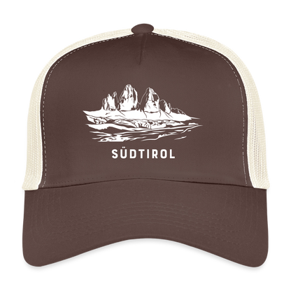 "Südtirol Drei Zinnen" - Schildkappe - Tiroler Design Südtirol | Trucker Cap Modern - Braun/Beige