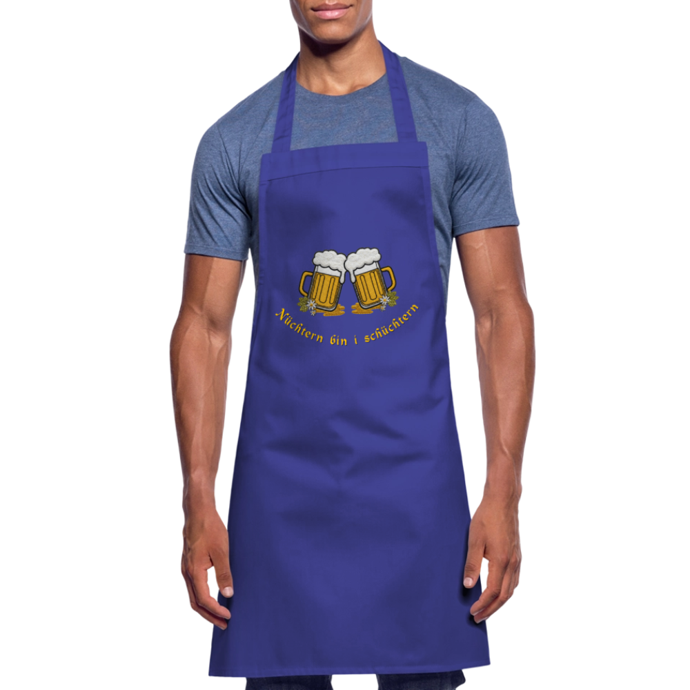 "Nüchtern bin i schüchtern" - Schürze - Tiroler Design Südtirol |  Lustiger Spruch - Royalblau