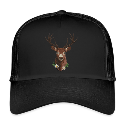"Hirsch" - Schildkappe - Tiroler Design Südtirol | Trucker Cap Modern Jäger Jagd - Schwarz/Schwarz