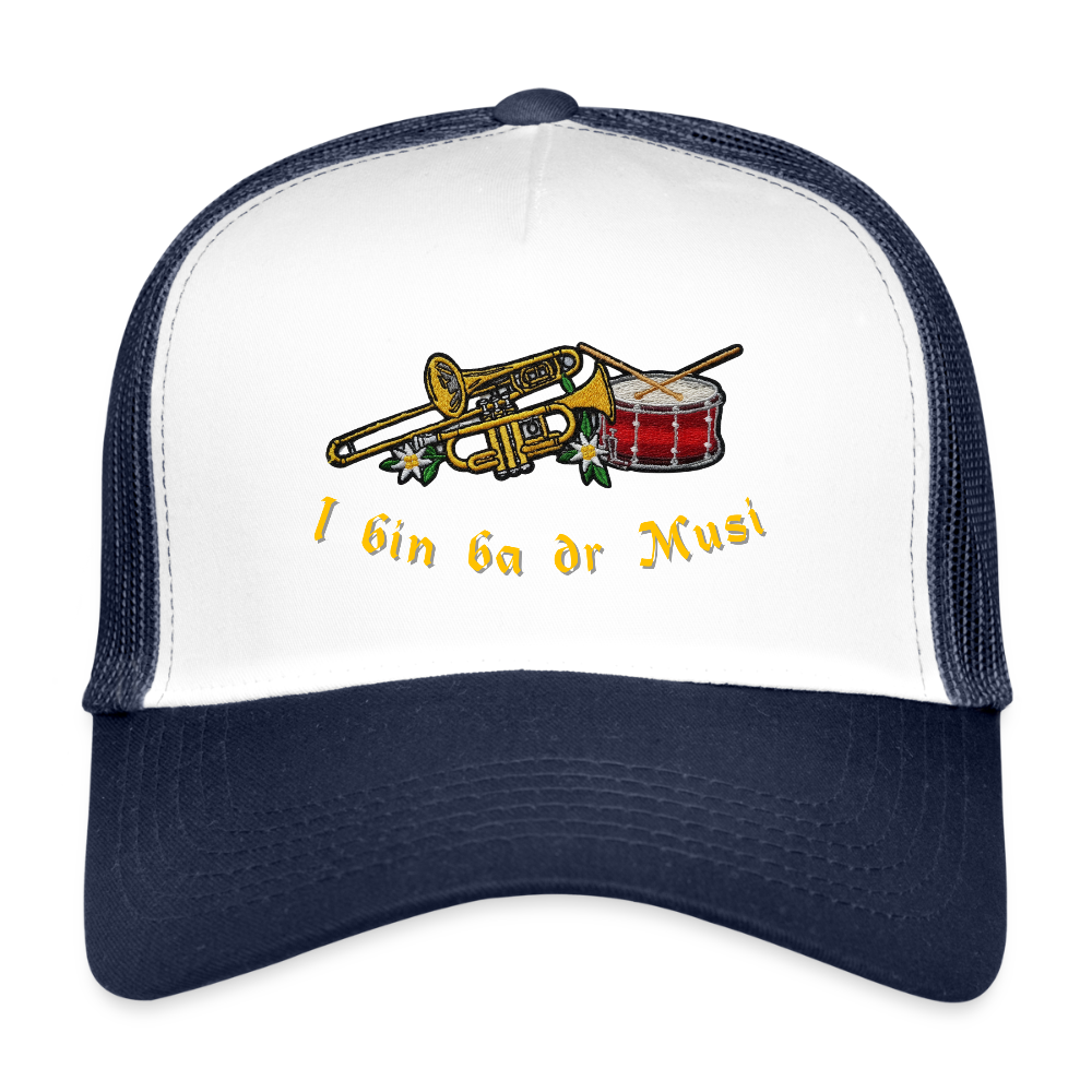 "I bin ba dr Musi" - Schildkappe - Tiroler Design Südtirol | Trucker Cap - Weiß/Navy