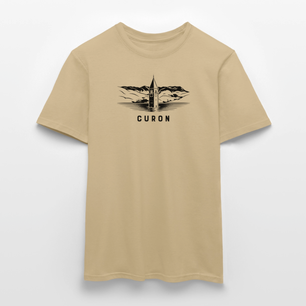 "Curon" - Shirt -  Turm im Reschensee Design Modern | Männer T-Shirt Südtirol - Sandbeige
