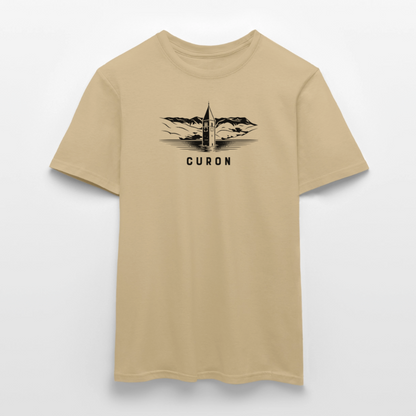 "Curon" - Shirt -  Turm im Reschensee Design Modern | Männer T-Shirt Südtirol - Sandbeige