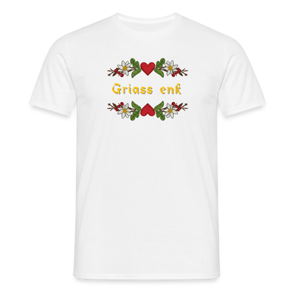 "Griass enk" - Shirt - Tiroler Design Südtirol | Männer T-Shirt Lustig - Weiß