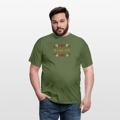 "Griass enk" - Shirt - Tiroler Design Südtirol | Männer T-Shirt Lustig - Militärgrün