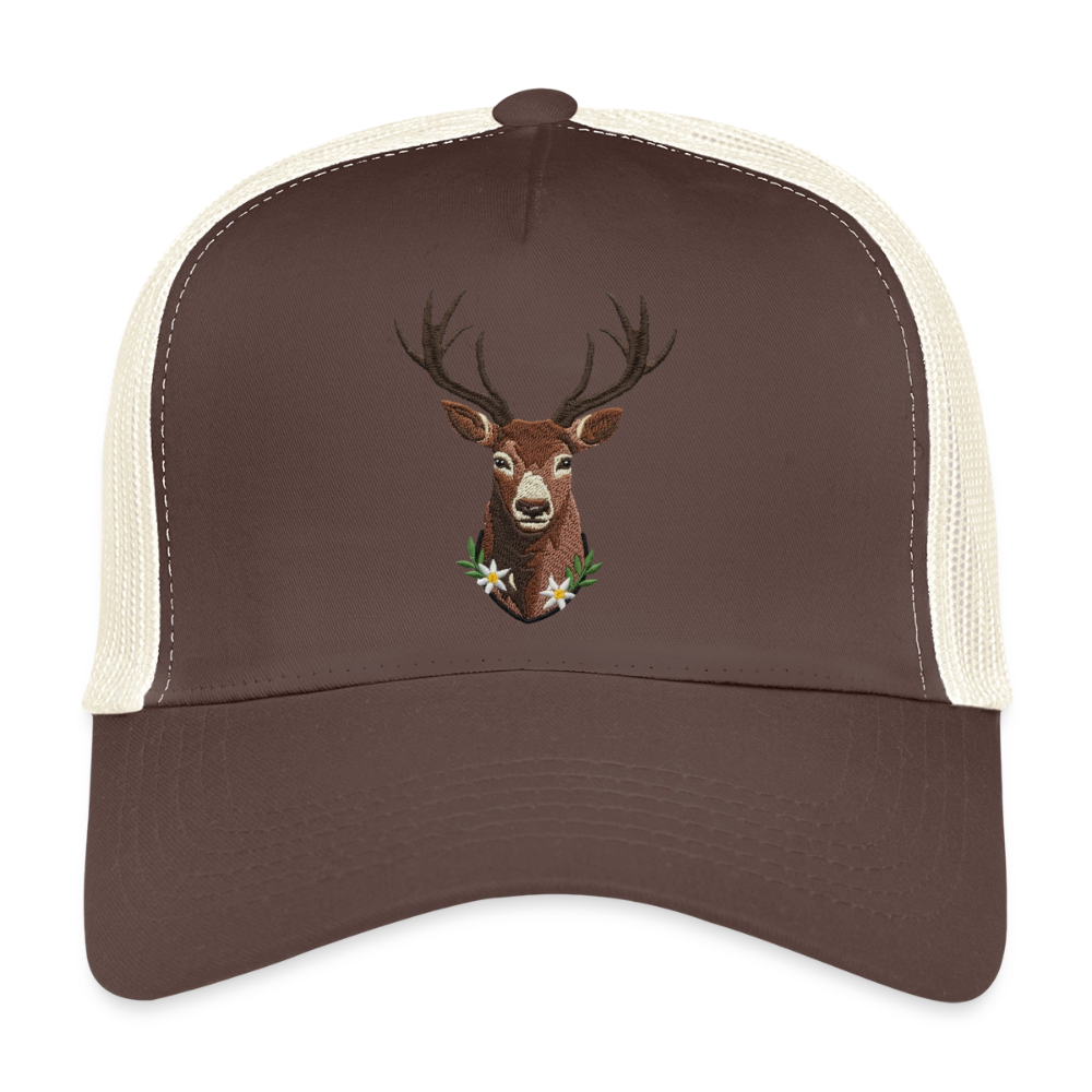 "Hirsch" - Schildkappe - Tiroler Design Südtirol | Trucker Cap Modern Jäger Jagd - Braun/Beige