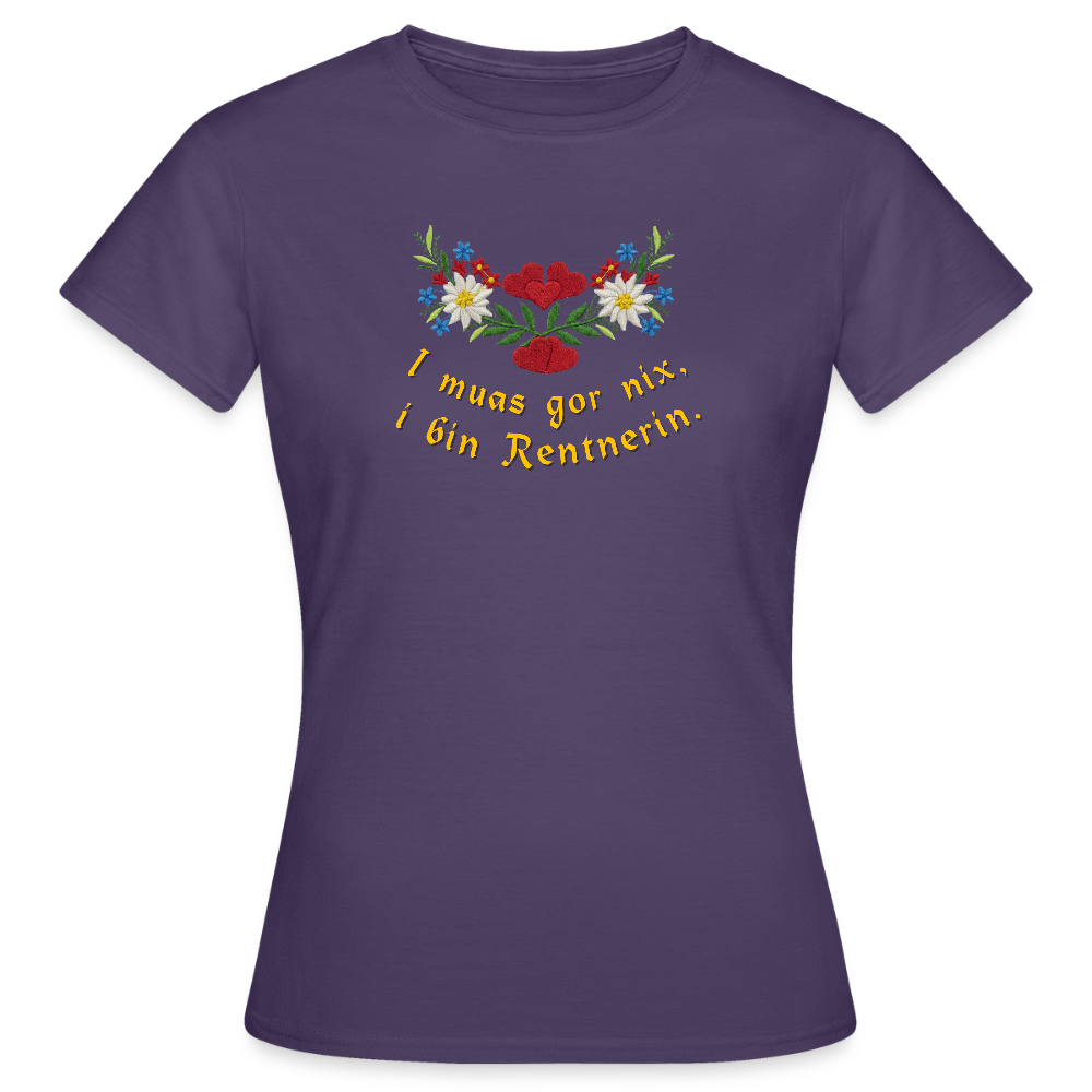 "I muas gor nix i bin Rentnerin" - Shirt - Tiroler Design Südtirol | Frauen T-Shirt Rentnerin - Dunkellila