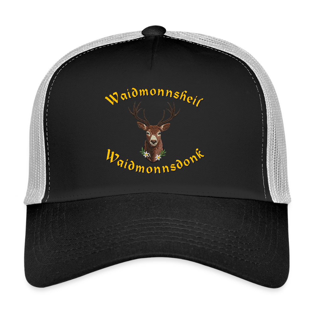 "Waidmonnsheil Waidmonnsdonk" - Schildkappe - Tiroler Design Südtirol | Trucker Cap - Schwarz/Steingrau
