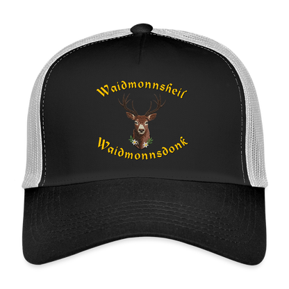 "Waidmonnsheil Waidmonnsdonk" - Schildkappe - Tiroler Design Südtirol | Trucker Cap - Schwarz/Steingrau