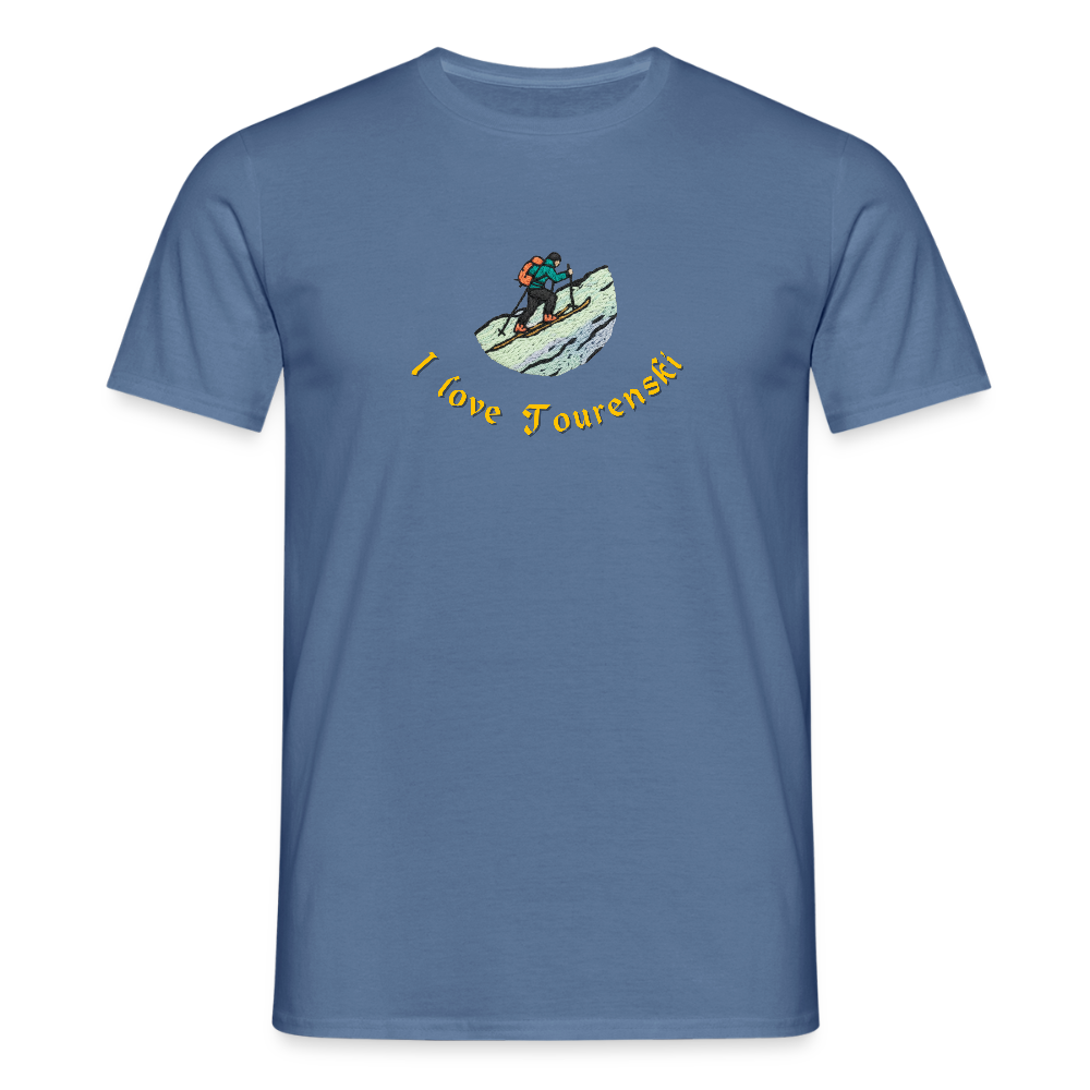 "I love Tourenski" - Shirt - Tiroler Design Südtirol | Männer T-Shirt Skitouren - Taubenblau 